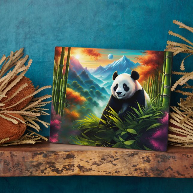 Giant Panda in Bamboo Forest on Mountain Plaque (Side)