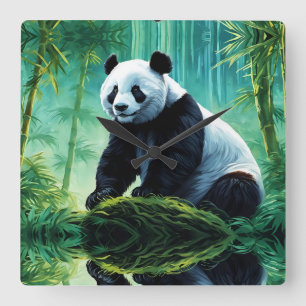 Giant Panda in Bamboo Forest Square Wall Clock