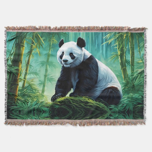 Giant Panda in Bamboo Forest Throw Blanket (Front)