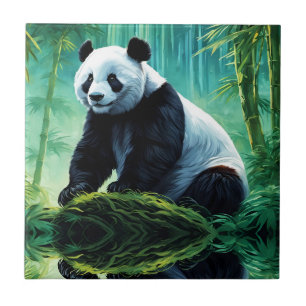 Giant Panda in Bamboo Forest Tile
