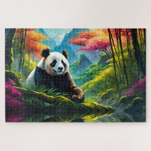 Giant Panda in colourful Bamboo Forest on Mountain Jigsaw Puzzle