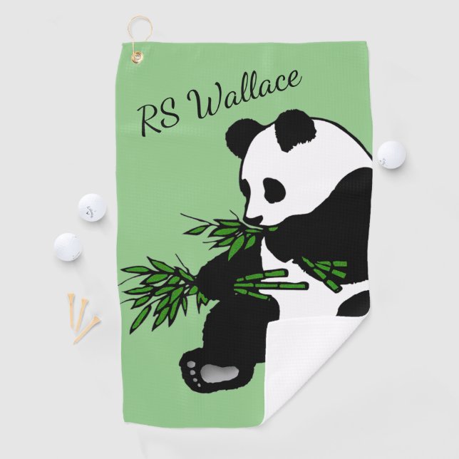 Giant Panda Monogram or Name Green Golf Towel (InSitu)