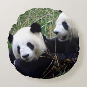 Giant Panda Playing & Love Round Cushion