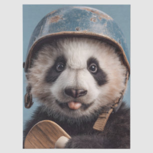Giant Panda Portrait with Vintage Blue Helmet Tissue Paper