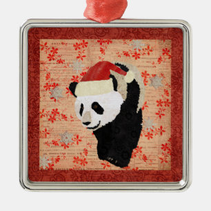 Giant Panda Red Snowflakes Ornament