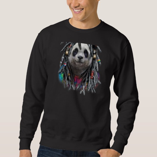 Giant Panda With Reggae Dreadlocks Hair Sweatshirt (Front)