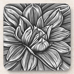 Giant Peony Flower Pattern in Black and White Coaster