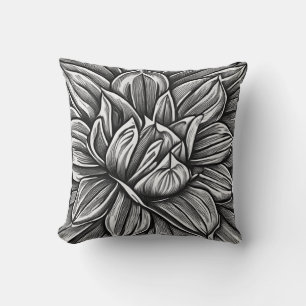 Giant Peony Flower Pattern in Black and White Cushion