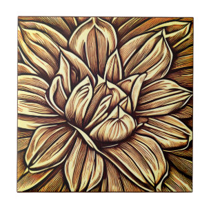 Giant Peony Flower Pattern in Brown and Beige Tile