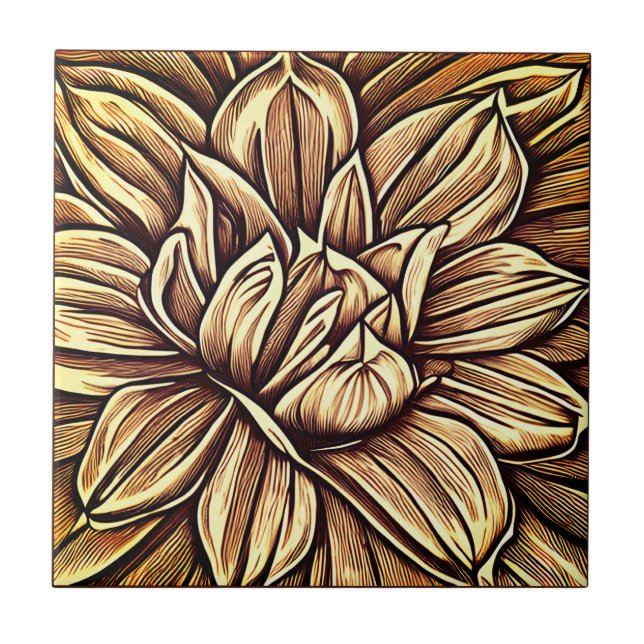 Giant Peony Flower Pattern in Brown and Beige Tile (Front)