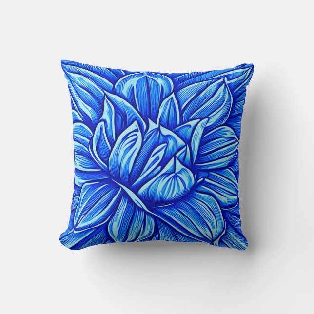 Giant Peony Flower Pattern in Indigo Blue Cushion (Front)
