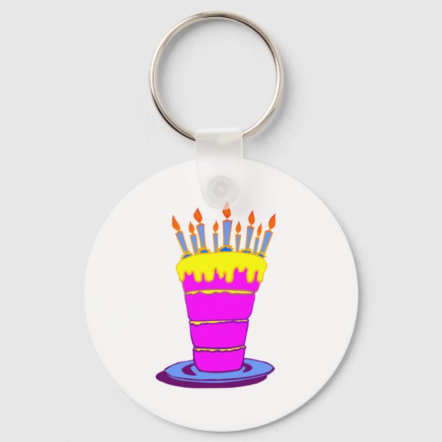 Giant Pink Birthday Cake Key Ring (Front)