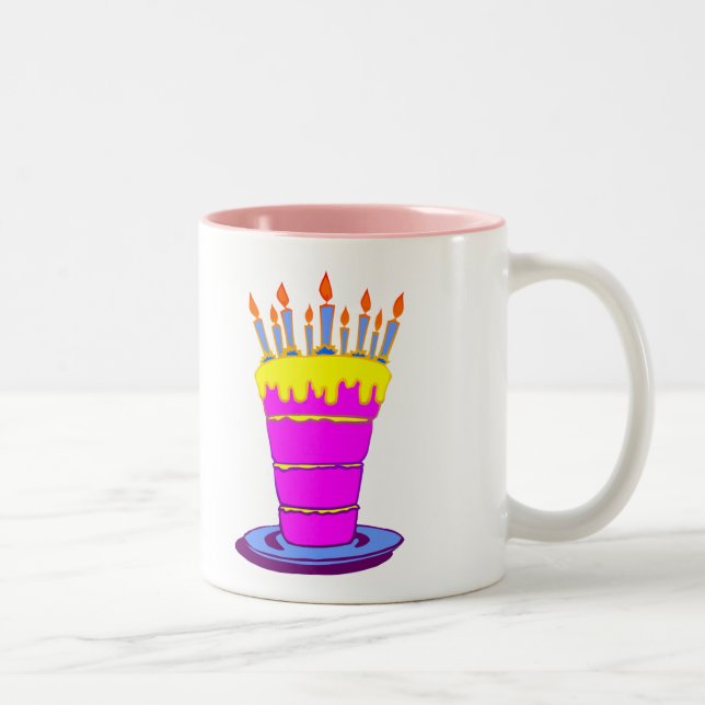 Giant Pink Birthday Cake Two-Tone Coffee Mug (Right)