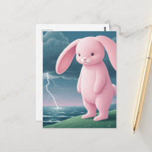 Giant Pink Bunny in a Thunderstorm Postcard