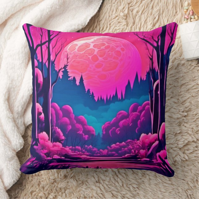 Giant Pink Moon Art Cushion (Blanket)