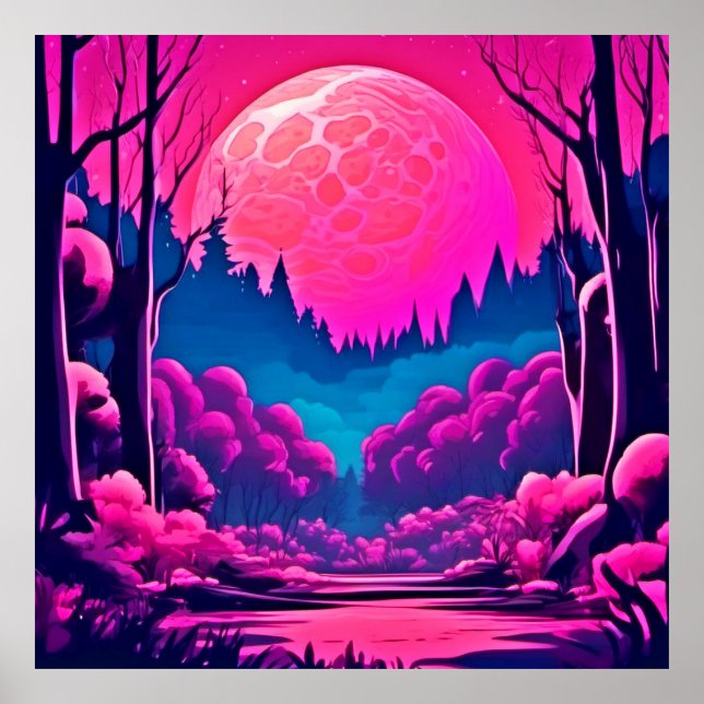 Giant Pink Moon Art Poster (Front)
