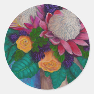Giant Proteas and Orange Roses Classic Round Sticker