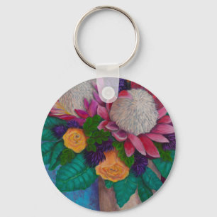 Giant Proteas and Orange Roses Key Ring