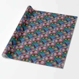 Giant Proteas and Orange Roses Wrapping Paper