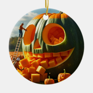 Giant Pumpkin Construction Crew Ceramic Tree Decoration