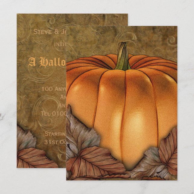 Giant Pumpkin Medium Halloween Party Invitation (Front/Back)