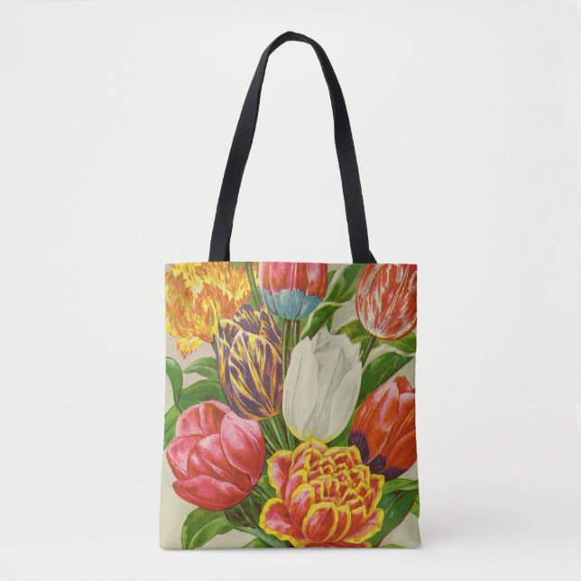 "Giant Rainbow Tulips" vintage illustration on Tote Bag (Front)