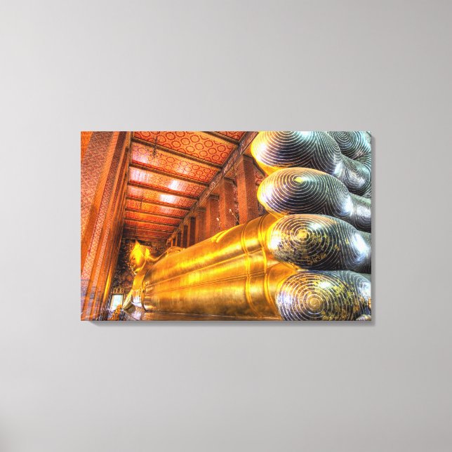Giant reclining Buddha inside temple, Wat Pho, Canvas Print (Front)