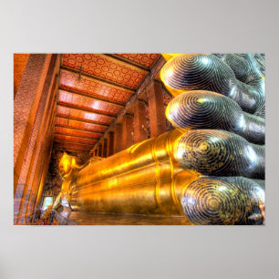 Giant reclining Buddha inside temple, Wat Pho, Poster