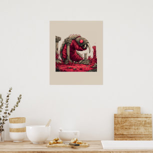 Giant Red Alien Worm Monster Poster