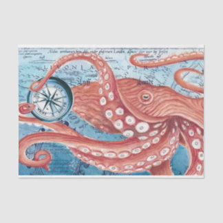 Giant Red Pacific Octopus Compass Vintage Map Art Tissue Paper