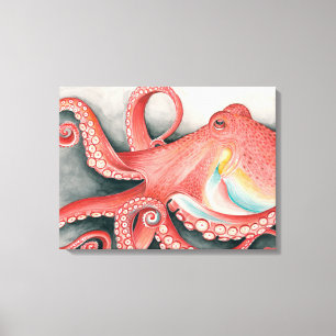 Giant Red Pacific Octopus Watercolor Art Canvas Print