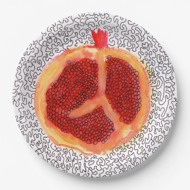 Giant Red Pomegranate  Paper Plate (Front)