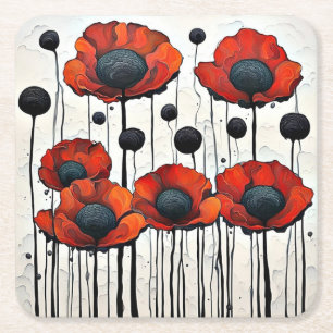 Giant Red Poppies 3 Square Paper Coaster