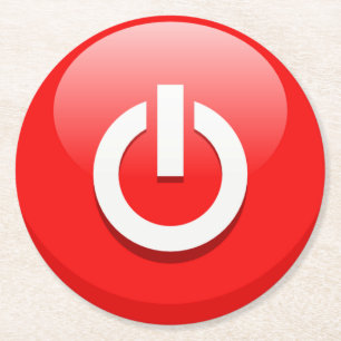 Giant Red Power Button Round Paper Coaster