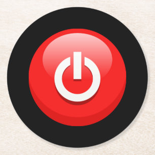 Giant Red Power Button Round Paper Coaster