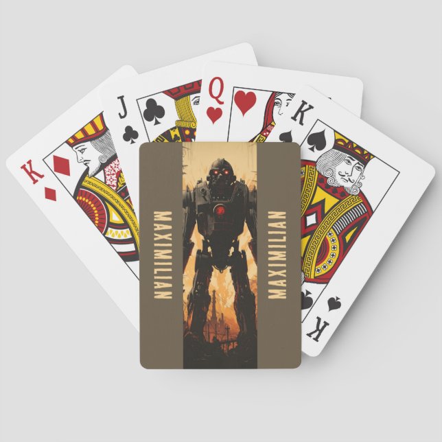 Giant Robot in Post-Apocalyptic Landscape Monogram Playing Cards (Back)