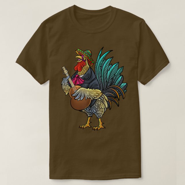 Giant Rooster Guitaring Funny Chicken Gallo Playin T-Shirt (Design Front)