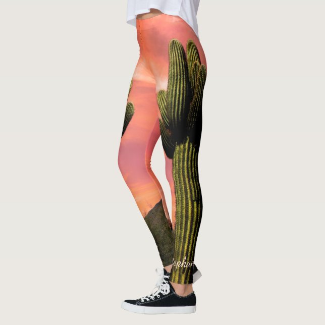 Giant Saguaro Cactus, Personalised Name Leggings (Left)