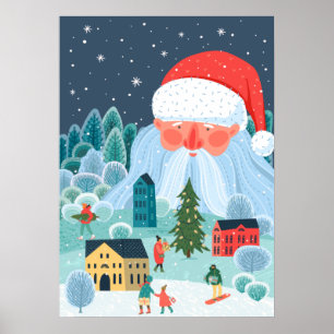 Giant Santa Oversees Town Poster