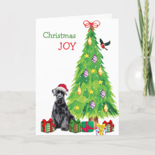 Giant Schnauzer Dog, Bird and Christmas Tree Holiday Card