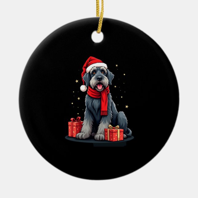 Giant Schnauzer Dog Christmas Parties Holiday Sant Ceramic Tree Decoration (Front)