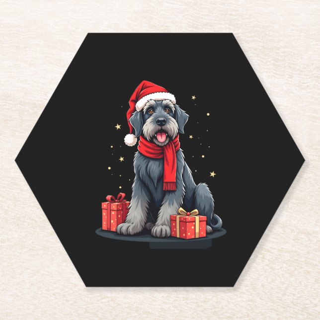 Giant Schnauzer Dog Christmas Parties Holiday Sant Paper Coaster (Front)