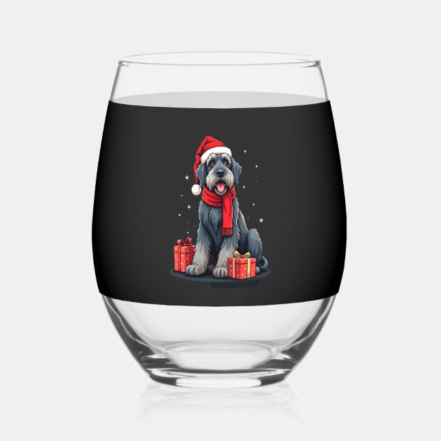 Giant Schnauzer Dog Christmas Parties Holiday Sant Stemless Wine Glass (Front)