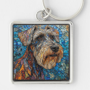 Giant Schnauzer Dog Colourful Mosaic Artwork Key Ring