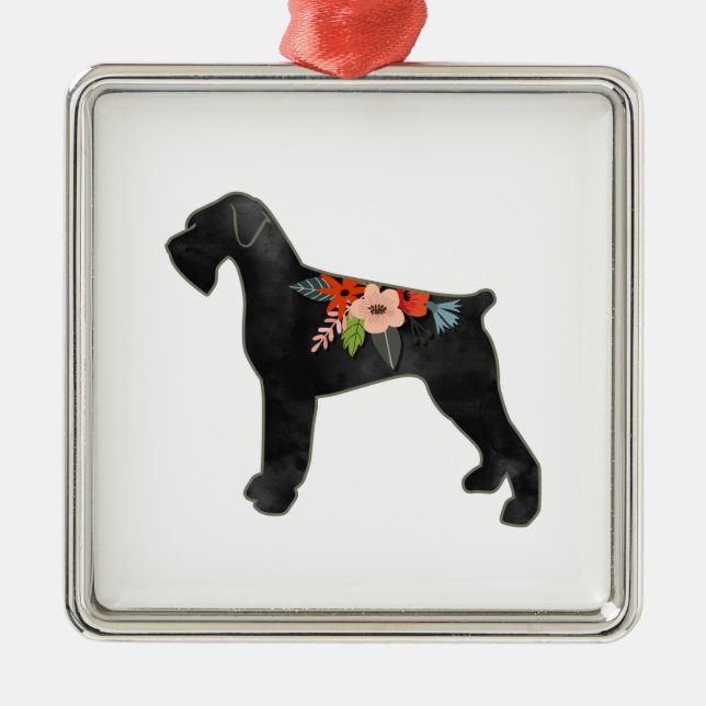 Giant Schnauzer Dog NC Boho Floral Silhouette Metal Tree Decoration (Front)