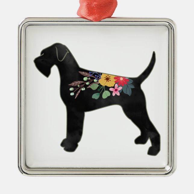Giant Schnauzer Dog NN Boho Floral Silhouette Metal Tree Decoration (Front)