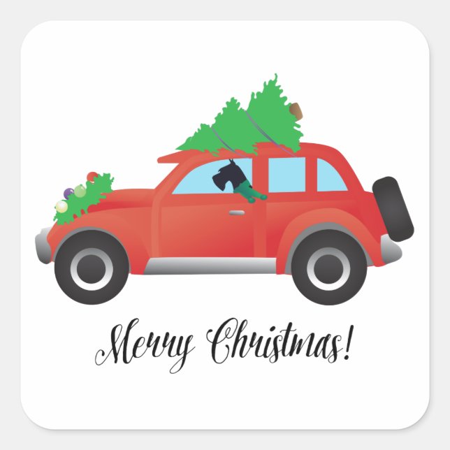 Giant Schnauzer Driving a Car - tree on top Square Sticker (Front)