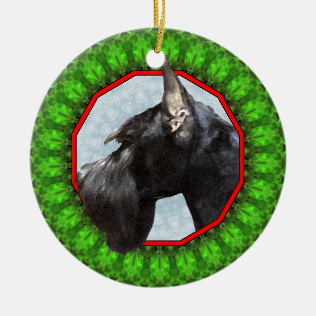 Giant Schnauzer Happy Howliday Ceramic Tree Decoration (Front)