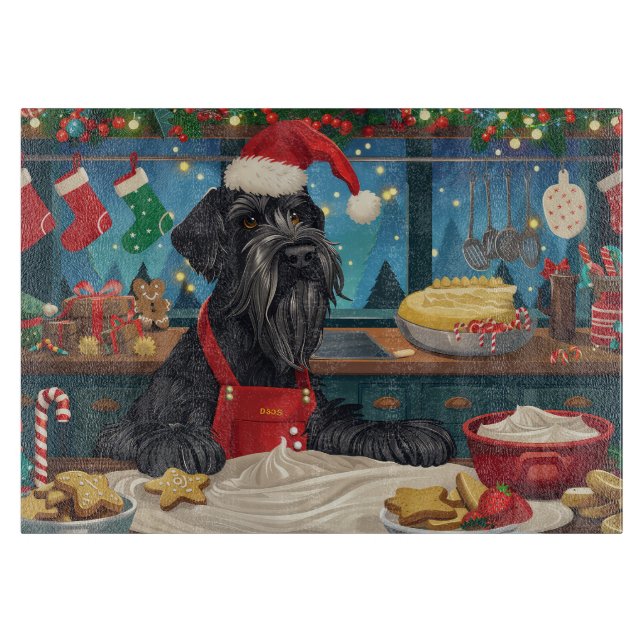 Giant Schnauzer Holiday Baking: Festive Christmas Cutting Board (Front)