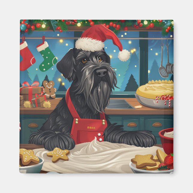 Giant Schnauzer Holiday Baking: Festive Christmas Magnet (Front)